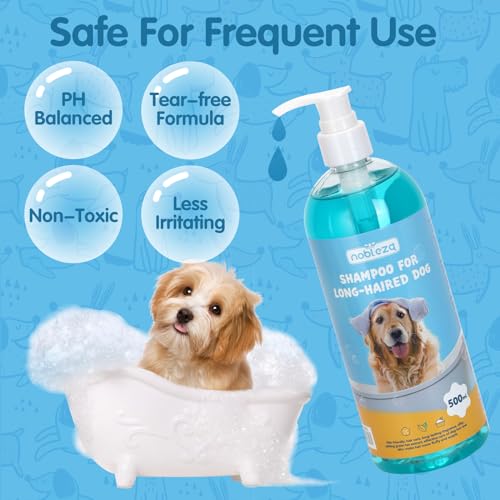 Nobleza Hundeshampoo Langhaar mit Camellia Sinernsis Extrakt,Pflege für Fell & Haut,bessere Kämmbarkeit,Shampoo für Hunde und Katze Sensitiv gegen Juckreiz,Hundeshampoo gegen Geruch (500ml)