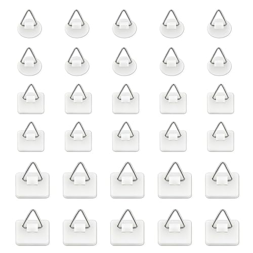 30pcs Adhesive Plate Hangers Invisible Vertical Wall Art Display Holder Picture Hangers Without Nails Photo Fram Sticky Hanging Hooks No Wall Damage (Max.load10kg)
