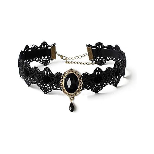 CSIYANJRY99 Gothic Choker Necklace for Women Halloween Red Crystal Vampire Choker Steampunk Lace Choker Witch Costume Accessories