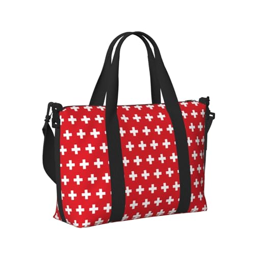 Swiss Flag Print Travel Duffle Bag,Handheld Shoulder Weekender Overnight Bag for Yoga,Gym,Travel