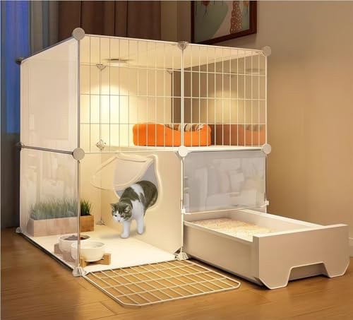 DUANLVLF 猫ケージ トイレ付き 2 段 ?と環境に優しい PP 樹脂製 高耐久性 室内用に最適 広いスペースで活動自在 スリムデザインで場所を取らず 飛散軽減で掃除簡単 組み立てが簡単 DIY 可能 通気性良好 脱走防止 組み替え自由・取り外し可能