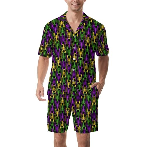 Mens Short Sleeve Sleepwear 2 Pieces Hawaiian Pjs Set Loungewear with Pockets Button Down Shirts Style Pj Set Funny Outfits