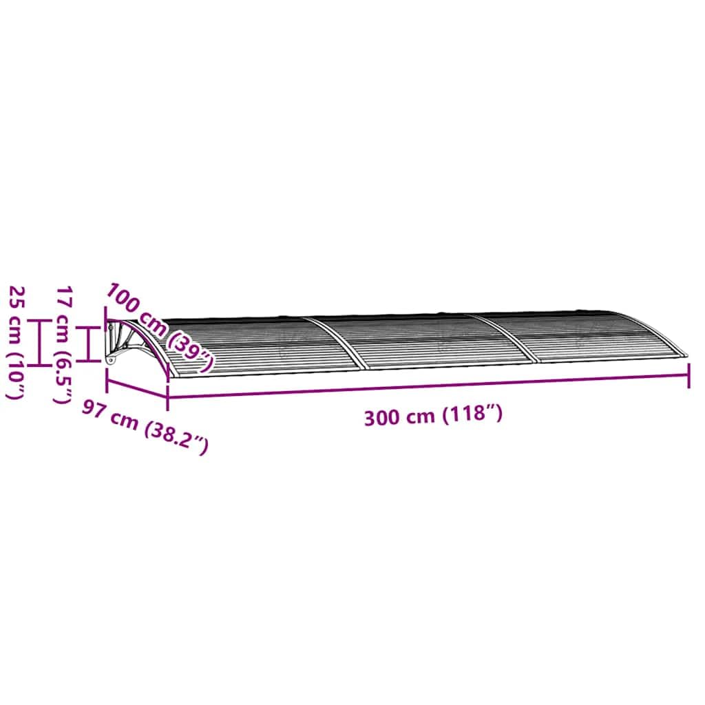Tenda da porta Nero 300x100 cm Policarbonato | Telaio in alluminio e supporti ABS, resistente alle intemperie, kit di montaggio incluso