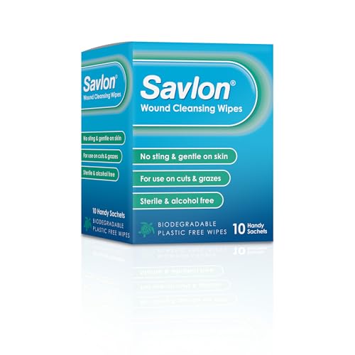 Savlon Wound Cleansing Wipes Alcohol Free Cleaning Wipes for Wounds Pack of 10 Wipes Gentle for Cuts and Grazes Sterile Alcohol Free Biodegradable Plastic Free Wipes