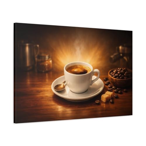 Toile vintage coffee cup brown and gold 90x60 cm idéale pour créer un coin café cosy chez soi