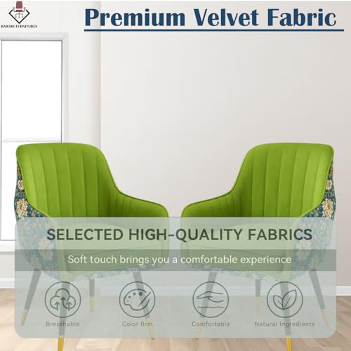 Image of Set of 2 Accent Chair for Living Room | Modern Armchair in Soft Velvet Fabric with Sturdy Legs | Premium Chair for Home Living Room Bedroom Restaurent | (Dual Fabric, Parrot Green)