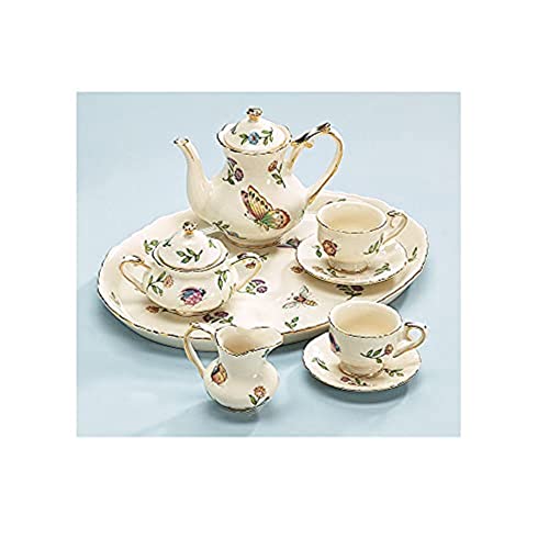 Miniature Porcelain Insect Teaset Beautiful Collectible(Pattern may Vary :Butterfly/Dragonfly/lady bugs/bees )