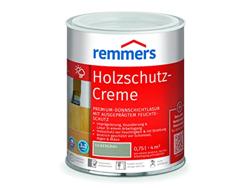 Remmers Holzschutz-Creme 3in1 silbergrau, 0,75 Liter, tropffreie Holzlasur für aussen, 3in1: Imprägnierung, Grundierung & Lasur in EINEM Arbeitsgang