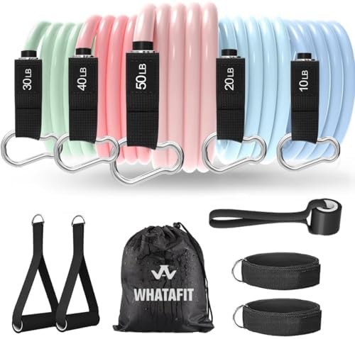 WHATAFIT Set (11pcs), Exercise Bands with Door Anchor, Handles, Carry Bag, Legs Ankle Straps for Resistance Training, Physical Therapy, Home Workouts Sports & Outdoors