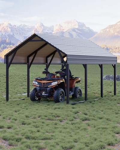 Image of GarveeLife 12x13 ft Metal Carport Shed, Reinforced Frame and Steel Roof for All-Weather Use, Permanent Shelter for Cars, Motorcycles, ATVs, or Boats