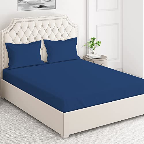 Image of Layers Be Bold 100% Cotton Bedsheet Set for All Seasons - Lightweight, Moisture Absorbent, Machine Washable & Easy to Care - Gift for Housewarming & More - 140 TC - Queen Size (Dark Blue)