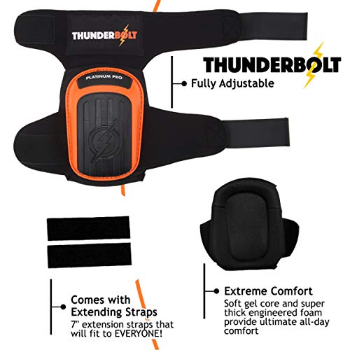 Thunderbolt Knee Pads for Work, Construction, Flooring, Gardening, Cleaning, with Double Gel, Thick Foam Cushion and Strong Adjustable Non-Slip Straps