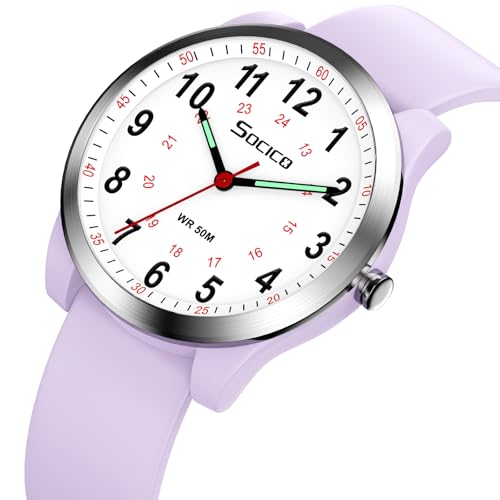 Versatile Nurse Watch for Professionals - Luminous Easy-Read 12/24 Hour Dial, Second Hand, 50M Waterproof Silicone Band (Purple) - Image 8