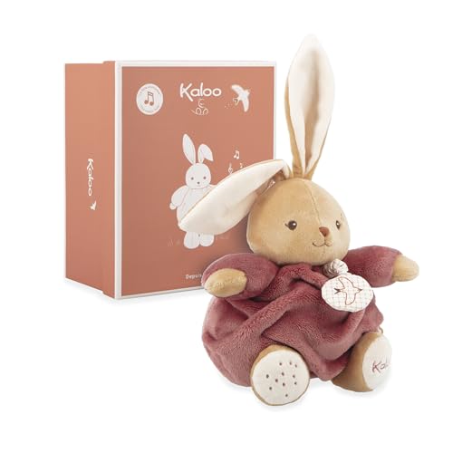 KALOO - Doudou Musical Lapin Bordeaux 17cm - Peluche Ultra-Douce et Moelleuse pour Bébé - Compagnon Tendre Dès la Naissance - Taille idéale pour Petites Mains -...