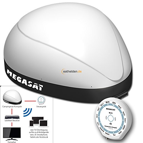 Megasat Campingman Kompakt TV on Air vollautomatische Sat Satelliten Antenne System Streaming Biz zu 8 Teilnehmer