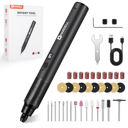Image of HARDELL Mini Cordless Rotary Tool Kit with 35 Accessories, Brushless Motor, 38000 RPM, 6-Speed Digital Display, for Polishing, Sanding, Engraving, Drilling, 3D Printer, DIY Crafts (Black)