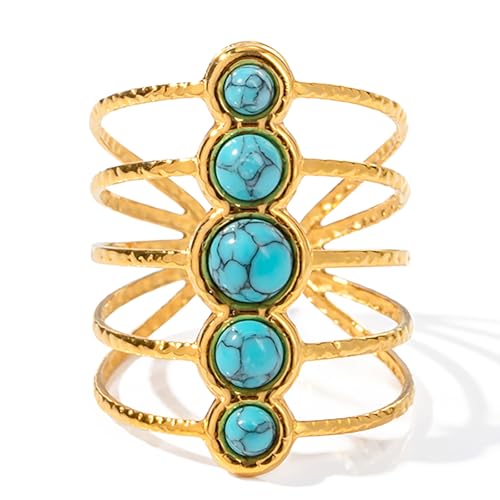 Fantasy Rannie Adjustable Gold Open Ring with Turquoise...