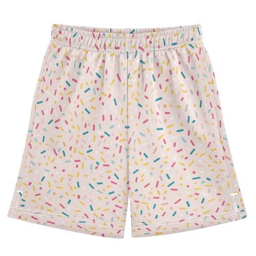 Colorful Sprinkles Athletic Shorts with Zipper Pockets, Youth Boys Athletic Running Shorts for Summer
