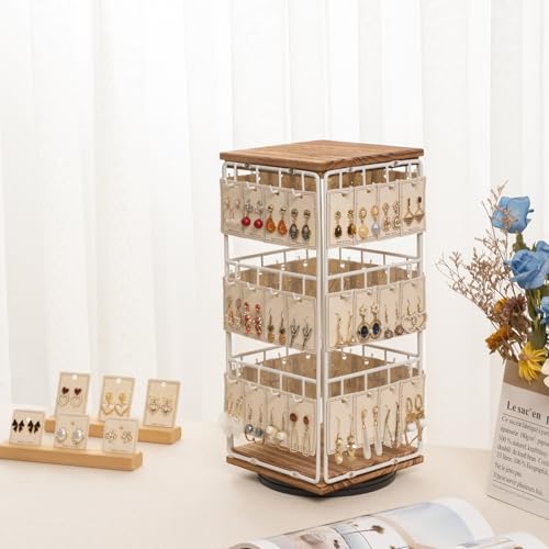 Image of 360 Rotating Earring Display Stands for Selling, Earring Rack Display Holder Stand, Jewelry Display for Vendors Selling Earring Cards, Necklaces, Bracelets, Hair Accessories (48 Hooks)