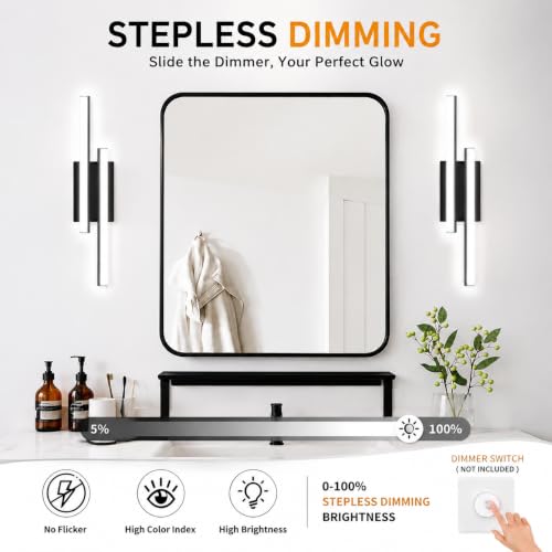 Image of Bathroom Light Fixture Over Mirror 5CCT LED Retractable Vanity Light Bar | 24 Inch Modern Dimmable Black Bathroom Lamp IP44 25W 2200LM - Wall Light Fixture ETL Certified (1 Pack)