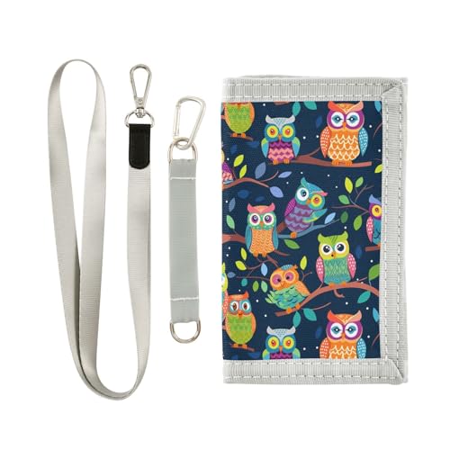 siphylline Cartoon Hand-painted Owl Group in Color trifold money clip for birthday gift cool card holder wallet with lanyard