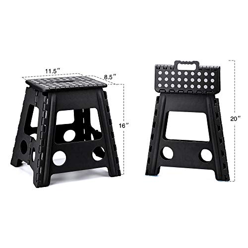 Acko 16 Inches Super Strong Folding Step Stool for Adults, Kitchen Stepping Stools, Garden Step Stool Black