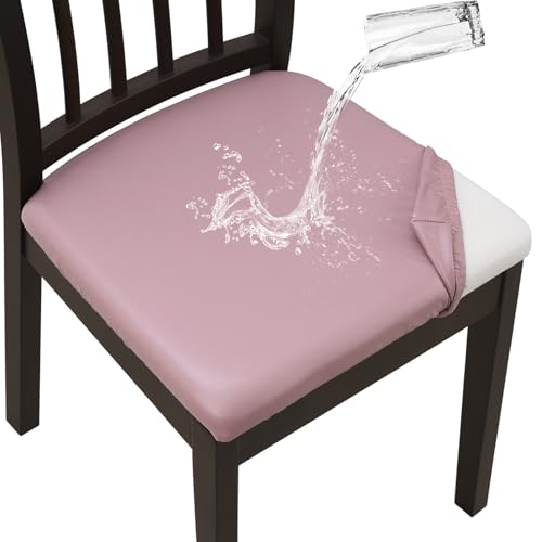 Image of YISUN Waterproof Chair Seat Covers Set of 6, Pu Leather Dining Room Chair Covers, Stretch Chair Cover for Dining Room Chair Protector Slipcover for Kitchen, Hotel (6, Pu Rosy Brown)