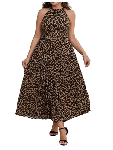 Image of Floerns Women's Plus Size Boho Sleeveless Halter Neck Tie Back A Line Long Dress