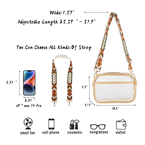 Oufegm Clear Crossbody Purse Bag for Women Stadium Approved Bag with Guitar Strap for Concert Sports Events3