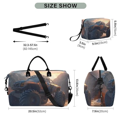 Large Travel Duffel Bag, Truck Standing Sports Tote Gym Bag, Shoulder Weekender Overnight Bag for Women Men, Carry On Luggage with Toiletry Bags3