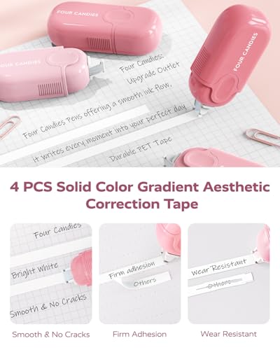Image of Four Candies Aesthetic School Supplies Gel Pens with Black Correction Tapes, Pastel Highlighters, Mechanical Pencils, Sticky Notes, Bible Study Supplies, Stationery with Case, Pink