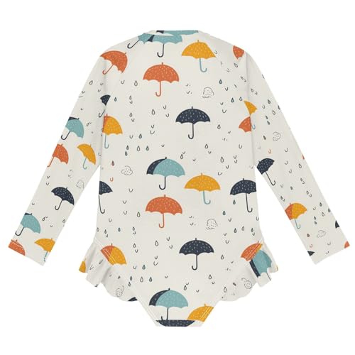 Girls Swimsuit Cute Umbrella Rain Long Sleeve One Piece Bathing Suit for Kids UPF 50+ Rash Guard Swimwear 3-122