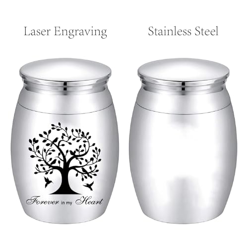 CREATCABIN Tree of Life Mini Cremation Urn Small Birds Keepsake Urns Ashes Holder Alloy Sharing Funeral Urn Kit Memorials Miniature Container Decorative Urn for Female Male Pets 1.6x1.2 Inch Silvery - Image 3