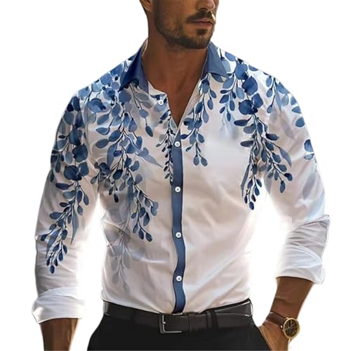 Camisa de manga larga para hombre estilo urbano con estampado de hojas