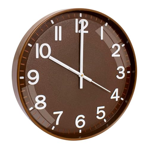Image of Rylan Plastic Digital Wall Clock 12 inch Silent Quartz Decorative Non-Ticking Classic Clock Battery Operated Round Easy to Read for Room /Home /Kitchen /Bedroom /Office /School (Brown)'