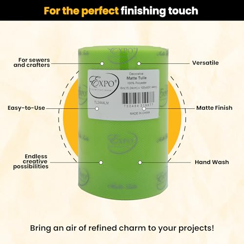 Image of Expo International Decorative Matte Tulle, Roll /Spool of 6 inch X 100 Yards, Lightweight Polyester Tulle Fabric for Tutus, Costumes, and Party Decorations, Washable, Easy-to-Use, Lime