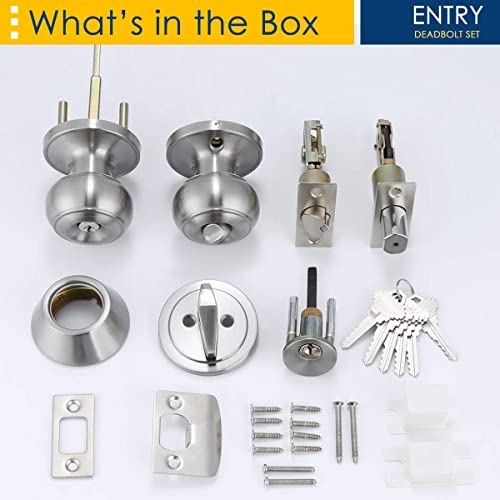 Home Improvement Direct 3 Pack Entry Door Knob And Single Cylinder Deadbolt Combo In Satin Nickel, Keyed Alike Entry Knob And Deadbolt Lock #TOP6