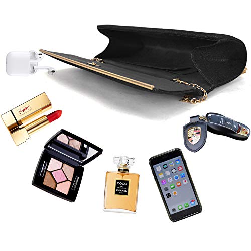 Dasein Women's Evening Bag Glitter Clutch Wedding Bridal Purse Sparkle Cocktail Party Prom Handbag Black One Size #TOP5