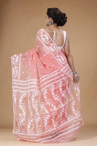 Image of OISHANI SAREE GHOR Women's Traditional Bengal Cotton Silk Soft Jamdani Saree - Authentic Design and Quality - No Blouse Piece