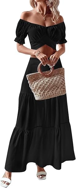 Image of Women's Summer Ruffle Hem Maxi Skirt | High Waist Long Pleated Skirt | Plain A-Line Flowy Skirt for All Occasions | Soft Cotton Blend Fabric | Elegant Boho Style