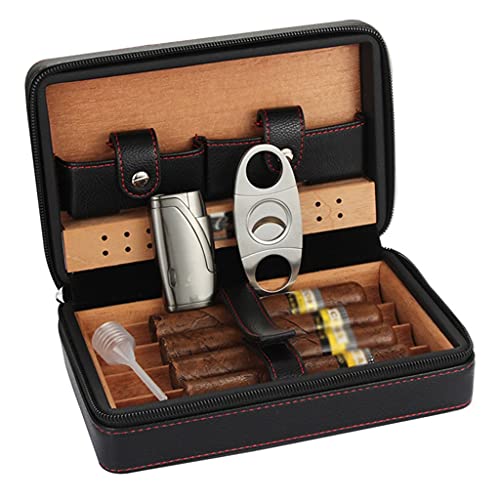Portable Cigar Case Humidor, Travel Cigar Tube Cedar Lined, Cigar Holder Wallet, Cigar Gift Accessories for Man (Color : Black, Size : 20.3Ã—12.7cm)