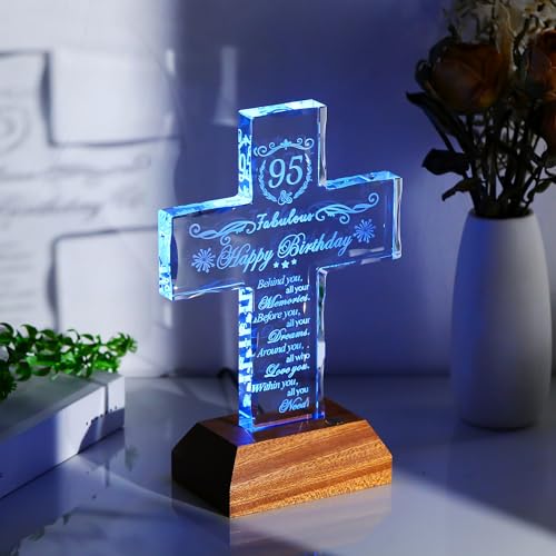 Cruz de cristal de pie con base LED de madera para decoración religiosa 2