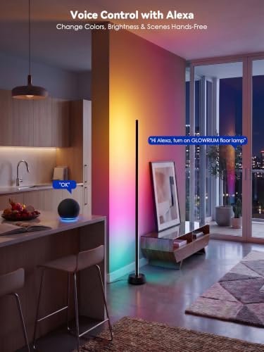 Image of GLOWRIUM Smart RGBY+IC Corner Floor Lamp Compatible with Alexa, APP and Remote | Color Changing Standing Lamp, Music Sync, 16 Million Colors, 63+ Scenes,2000-7500K, Floor Lamp for Living Room Bedroom Gaming
