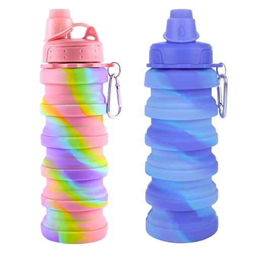 MAKERSLAND 2PCS Pink & Purple Collapsible Water Bottle for Kids,