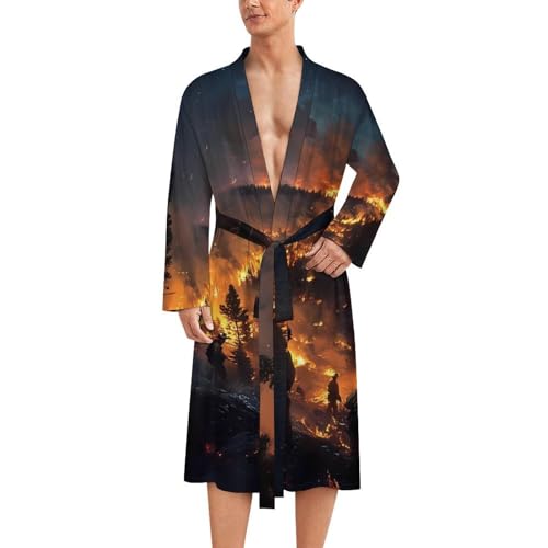 Bata de baño para hombre con diseño de bomberos forestales y manga larga