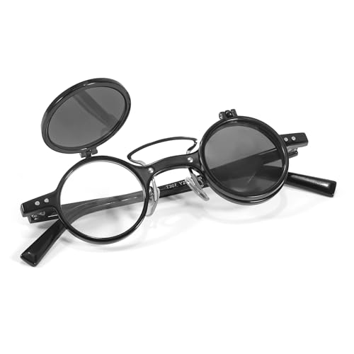 IGnaef Retro Flip-Up Round Seampunk Sunglasses 90's Style Small Circle Flip Glasses with Double Lenses IF307