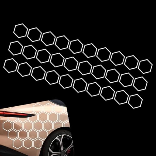 Heyzidu 30 PCS Car Honeycomb Graphics Decals, 3.93" x 3.3" Honeycomb Hexagon Car Body Sticker, Self-adhesive Waterproof Auto Side Body Door Decals, Universal for Vehicles (White)