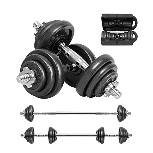 Wemk Haltères Réglables, Ensemble D'haltères en Fonte de 20 kg avec Barre D'extension, Imperméable, Moulage en Une Seule Pièce, Compact, Parfait pour Entraînement Musculaire, Haltérophilie, le Fitness