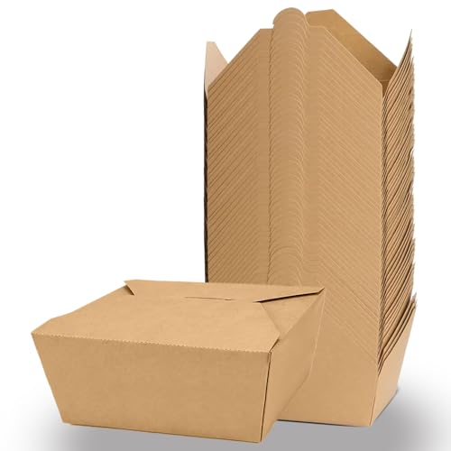 50 Pack 47 oz Large Takeout Food Container, Heavy-duty Microwave Kraft Paper Takeout Box, Leak Proof and Oil Resistant Paper Lunch Box, Cardboard takeout box for Restaurants, Homes, and Gatherings