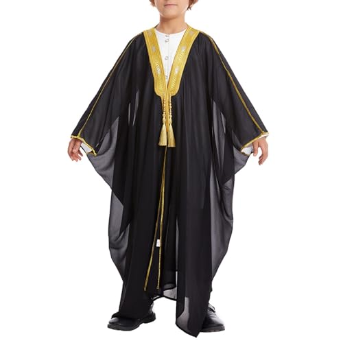 BILIKEYU Boys Girls Muslim Clothes Batwing Sleeve Open Front Cardigan Outwear with Tassels for Kids 1 to 14